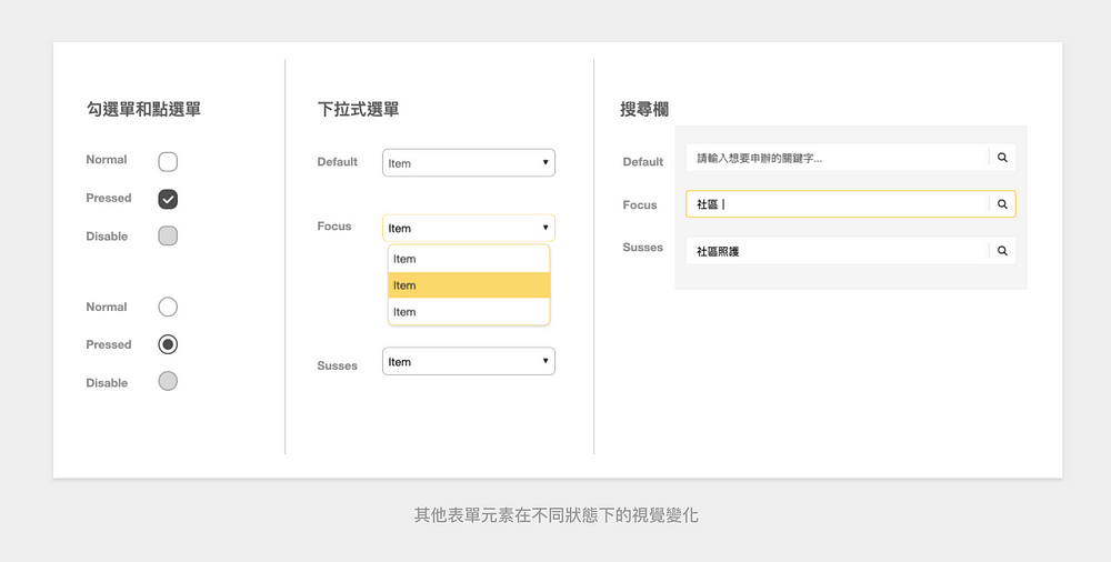 其他表單元素在不同狀態下的視覺變化
