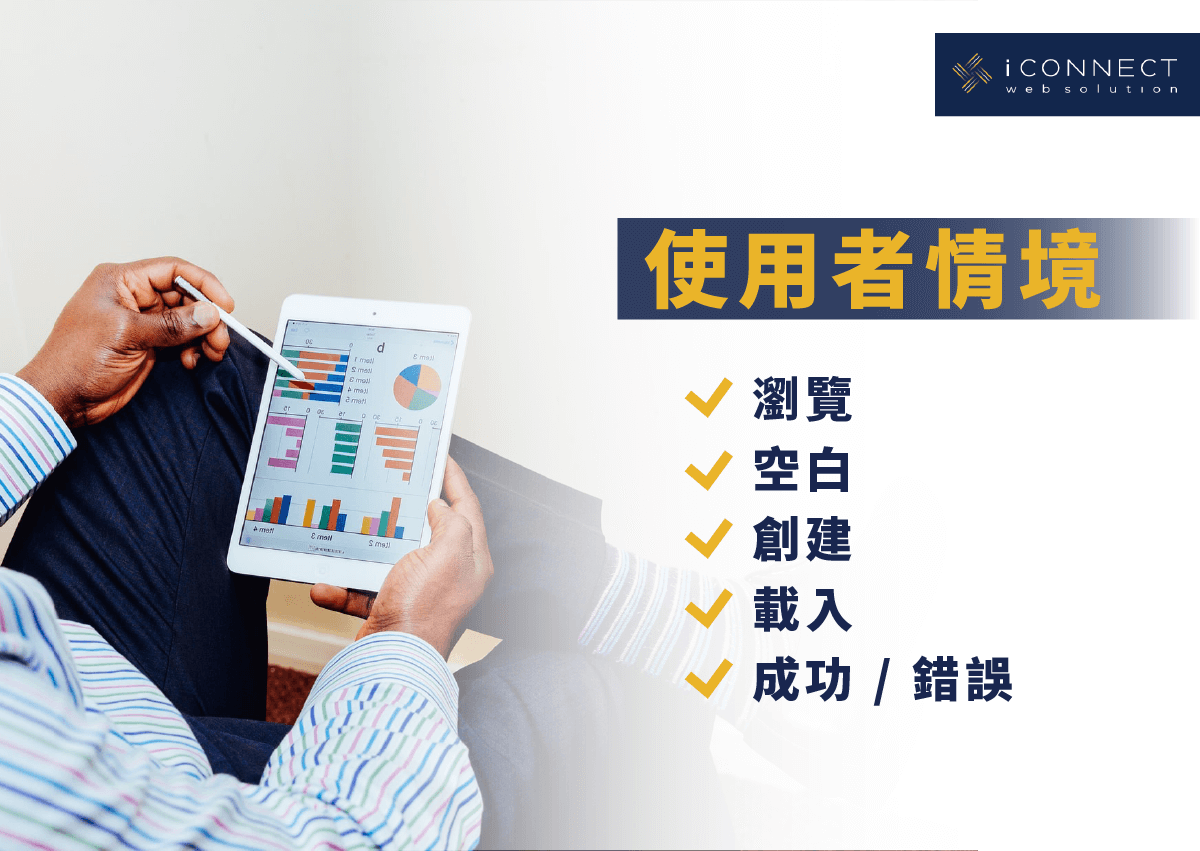 使用者情境：1.瀏覽 2.空白 3.創建 4.載入 5.成功/錯誤