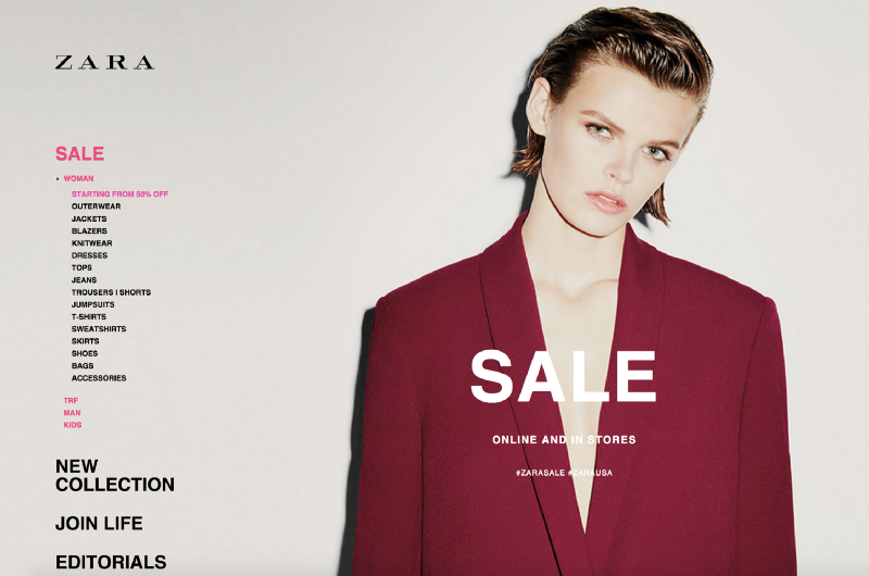 圖13. Zara 利用縮排產生內容的層級性