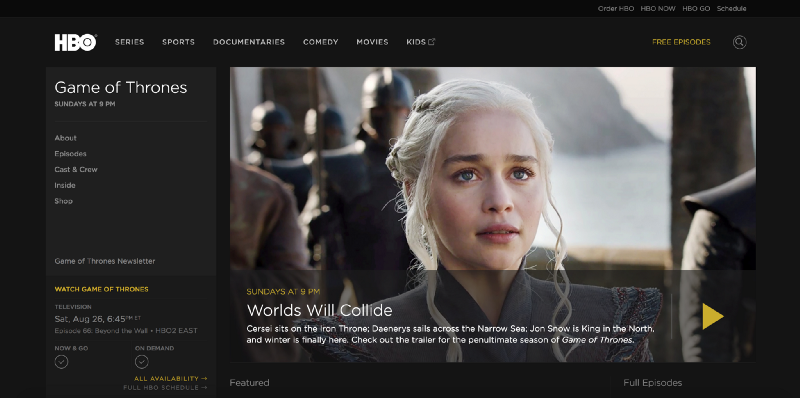 圖2. HBO Game of Thrones 官網